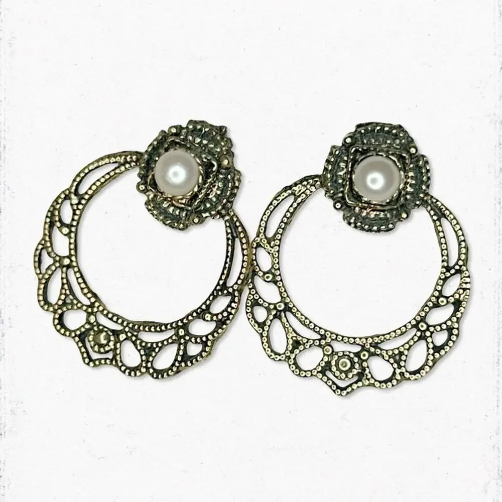 6687. Bronze Earrings Faux Pearl